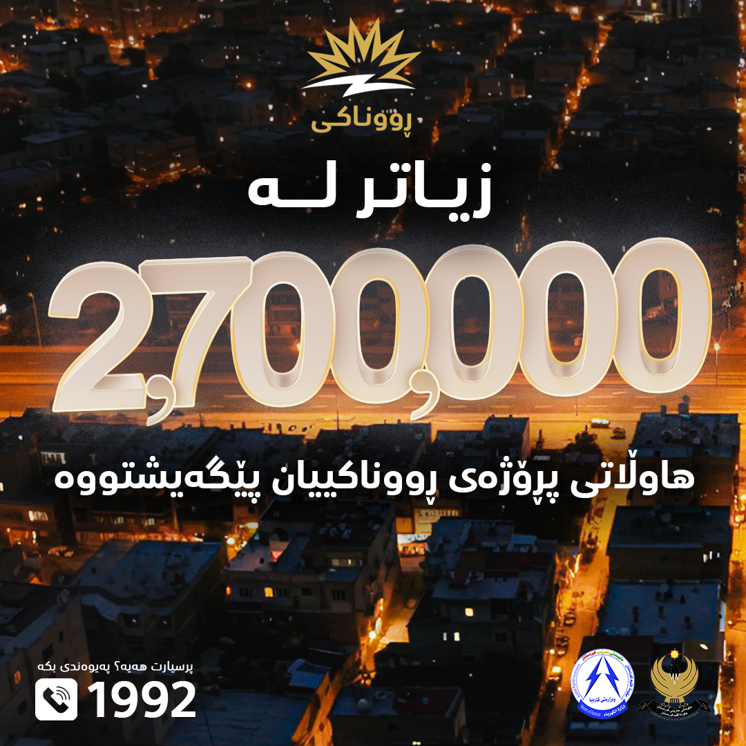 أكثر من 2.7 مليون مواطن في إقليم كوردستان ينعمون الآن بالكهرباء على مدار الساعة عبر مشروع رووناكي